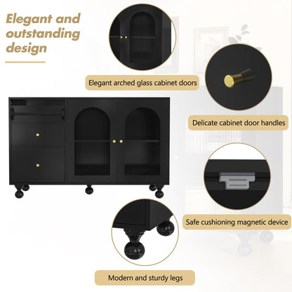 Buffet Salon Minimaliste Buffet Cuisine avec Porte en Verre Changhong et Porte-serviettes, Armoire de Rangement Élégante, Bahut pour Salle à Manger, Mobilier Moderne Multifonctionnel, Blanc/Noir