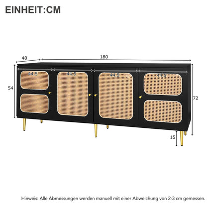 Meuble TV Blanc Banc TV en Rotin avec 4 Portes en Rotin,pour Téléviseurs Jusqu'à 80 pouces,180x40x72cm, Meubles TV élégants pour Salon Chambre,étagères réglables en Hauteur, Grand Espace de Rangement