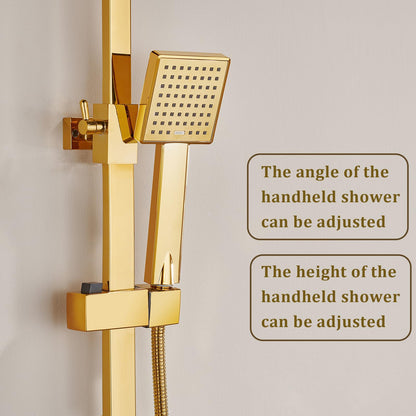 Colonne de Douche D'or Système de Douche Montage Mural Ensemble de Douche avec 22cm * 22cm Tête de Douche, Douchette à Mains, Robinet de Baignoire, Bidet Pulvérisateur