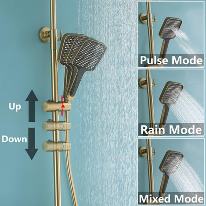 OihPaw Colonne de Douche Thermostatique avec Mitigeur,Système de Douche Affichage Numérique Kit de Douche Réglable Hauteur Ensemble Douche avec Douche de Tête,Or Brossé