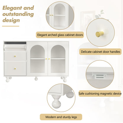 Buffet Salon Minimaliste Buffet Cuisine avec Porte en Verre Changhong et Porte-serviettes, Armoire de Rangement Élégante, Bahut pour Salle à Manger, Mobilier Moderne Multifonctionnel, Blanc/Noir