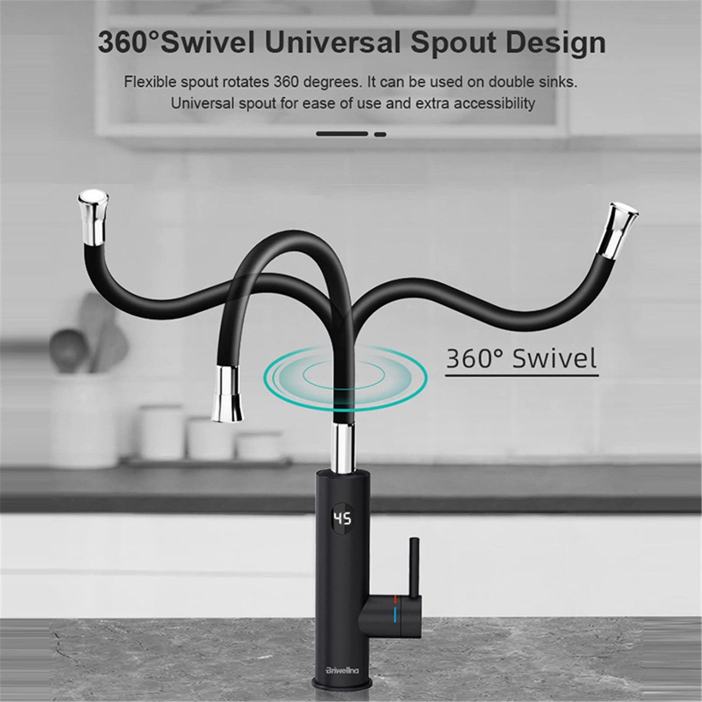 Robinet Chauffe eau Instantané Électrique 3200W,Rotatif à 360° Robinet Evier de Cuisine en Acier Inoxydable avec Affichage de la Température LED et Flexible Bec, 230V Robinet Chauffant Electrique