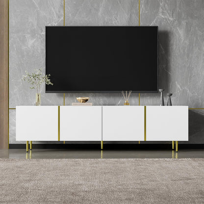 Meuble TV 170cm, Meuble Télé de Salon Quatre Portes Haute Brillance, Armoire De Télévision avec 2 Ports de Gestion des Câbles, Table Télévision Peut Accueillir Un Téléviseur de 70 Pouces, 170x35x46cm