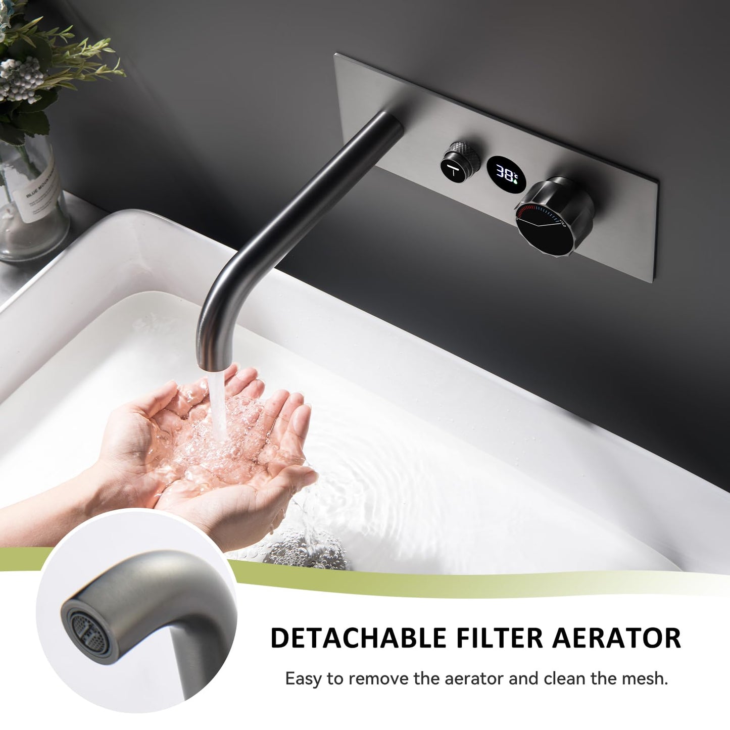 Robinet Noir Mural Salle de Bains avec Affichage de la Température LED Mitigeur Baignoire Robinet Lavabo Encastré Laition pour Baignoire et Lavabo Robinet Froid et Chaud