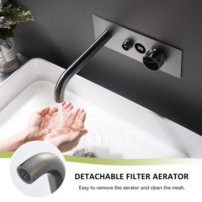 Robinet Noir Mural Salle de Bains avec Affichage de la Température LED Mitigeur Baignoire Robinet Lavabo Encastré Laition pour Baignoire et Lavabo Robinet Froid et Chaud