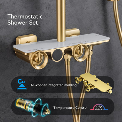 Colonne De Douche Thermostatique, Ensemble De Douche à Affichage NuméRique LED, Pomme De Douche 13 Pouces, Corps en Laiton, RéGlable en Hauteur, Pistolet Booster, avec Mitigeur Bain Encastré