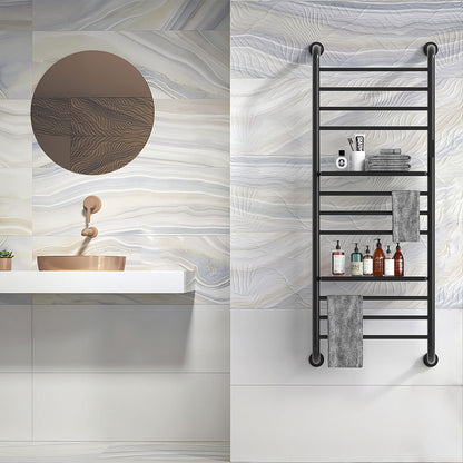 Sèche-Serviette Électrique Mural, 200W 1300 * 500mm Porte-Serviettes Chauffant avec 2 étagère, Chauffe-Serviettes Électrique avec Thermostat Minuterie, Radiateur de Salle de Bain, Noir