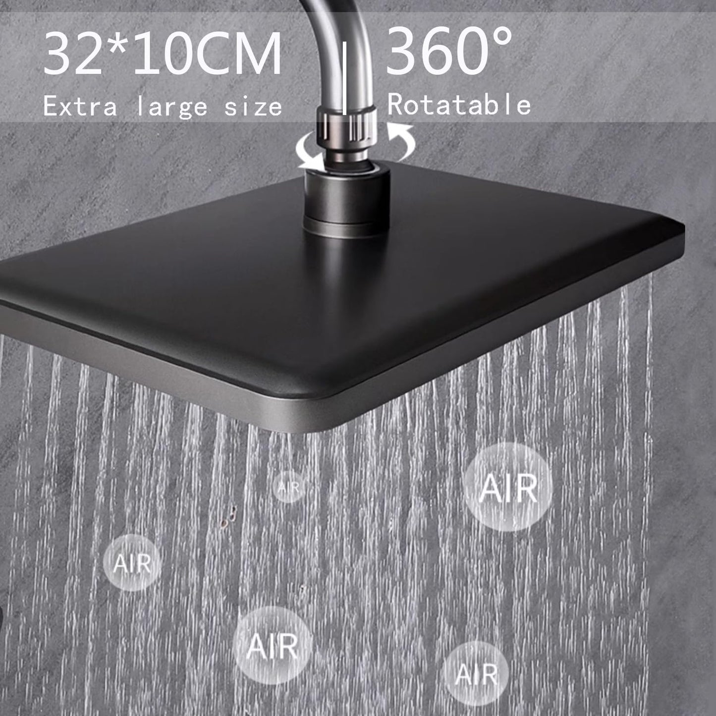 Colonne de Douche Thermostatique Mitigeur en Laiton Système de Douche avec 32 * 20CM Pommeau de Douche, Douchette 3 Fonctions, Robinet de Baignoire Ensemble de Douche Mural (Gris Pistolet)