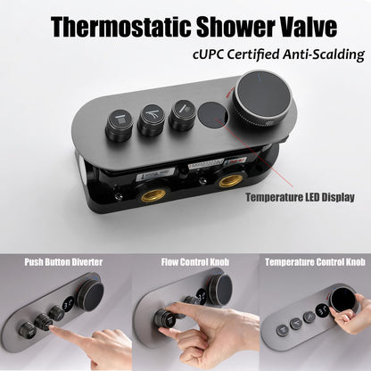 OihPaw Colonne de Douche Noir Thermostatique Encastrable,Ensemble de Douche Mural Affichage Numérique,Système de Douche Encastré avec Douchette 3 Modes et 32cm Douche de Tête