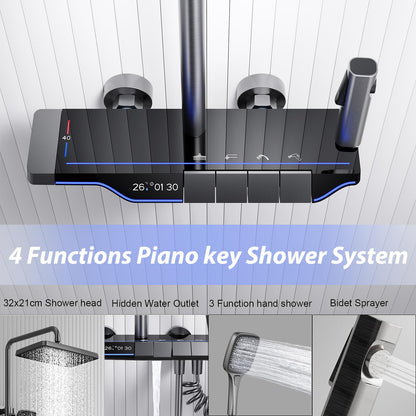 OihPaw Colonne de Douche Thermostatique Systeme de Douche Piano avec Affichage Numérique LED Ensemble de Douche Mitigeur Hauteur Réglable avec 30X21CM Douche de Tête et Douchette