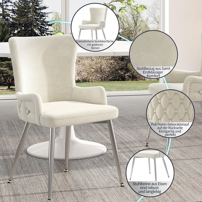 Chaise Salle a Manger Lot de 2, Fauteuil Salon Velours, Chaise de Cuisine Capacité de Charge de 260 LB, Chaise Coiffeuse Salon Chambre Salle à Manger, avec Pieds de Support en Métal Argenté