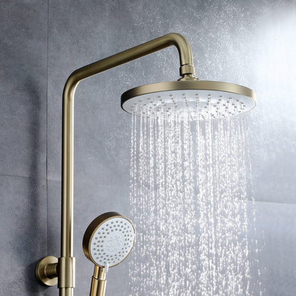 Colonne de Douche Or Brossé Mural Système de Douche avec Mitigeur Set de Douche Réglable en Hauteur Ensemble de Douche Chaude et Froide Kit de Douche, Inclure Tête de Douche 23cm, Douchette 3 Jets