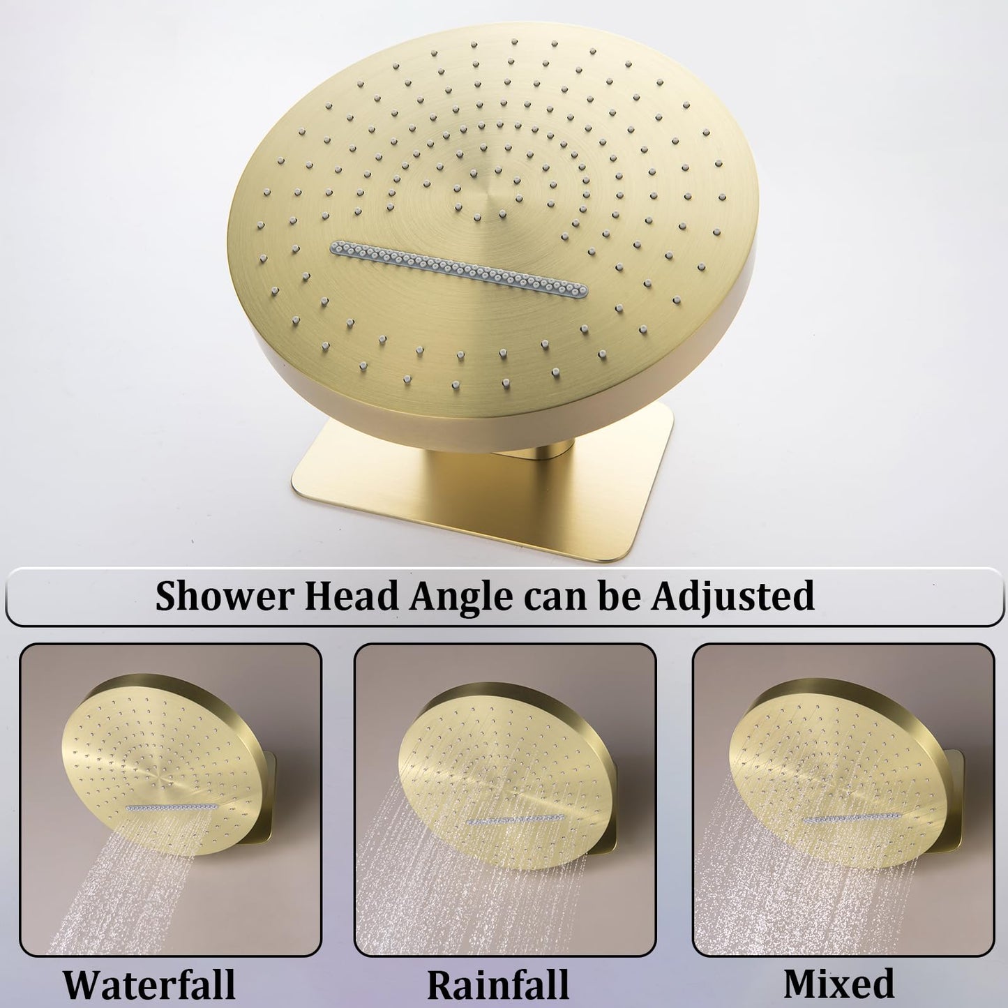 Colonne de Douche Thermostatique, Or Brossé Colonne Douche Encastrable Affichage Numérique Ensemble de Douche Mural Kit de Douche avec Pommeau de Douche et Douchette