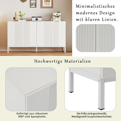 Sideboard mit 4 Türen, Küchenschrank, Mehrzweckschrank für Wohnzimmer, Kommode, 4-türig grifflose Tür, Metallrahmen, Regal Höhenverstellbar, Hohe Tragfähigkeit, 145 x 80 x 41.5 cm (B/H/T)