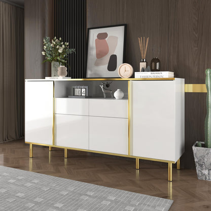 Peiaw Buffet,bahut Salon,Buffet avec 4 Portes et 2 tiroirs,Buffet avec éclairage LED,Meuble Chambre,Meuble Rangement Cuisine 150 x 40 x 80 cm,Commode de Style Moderne,Buffet avec Rangement Ouvert