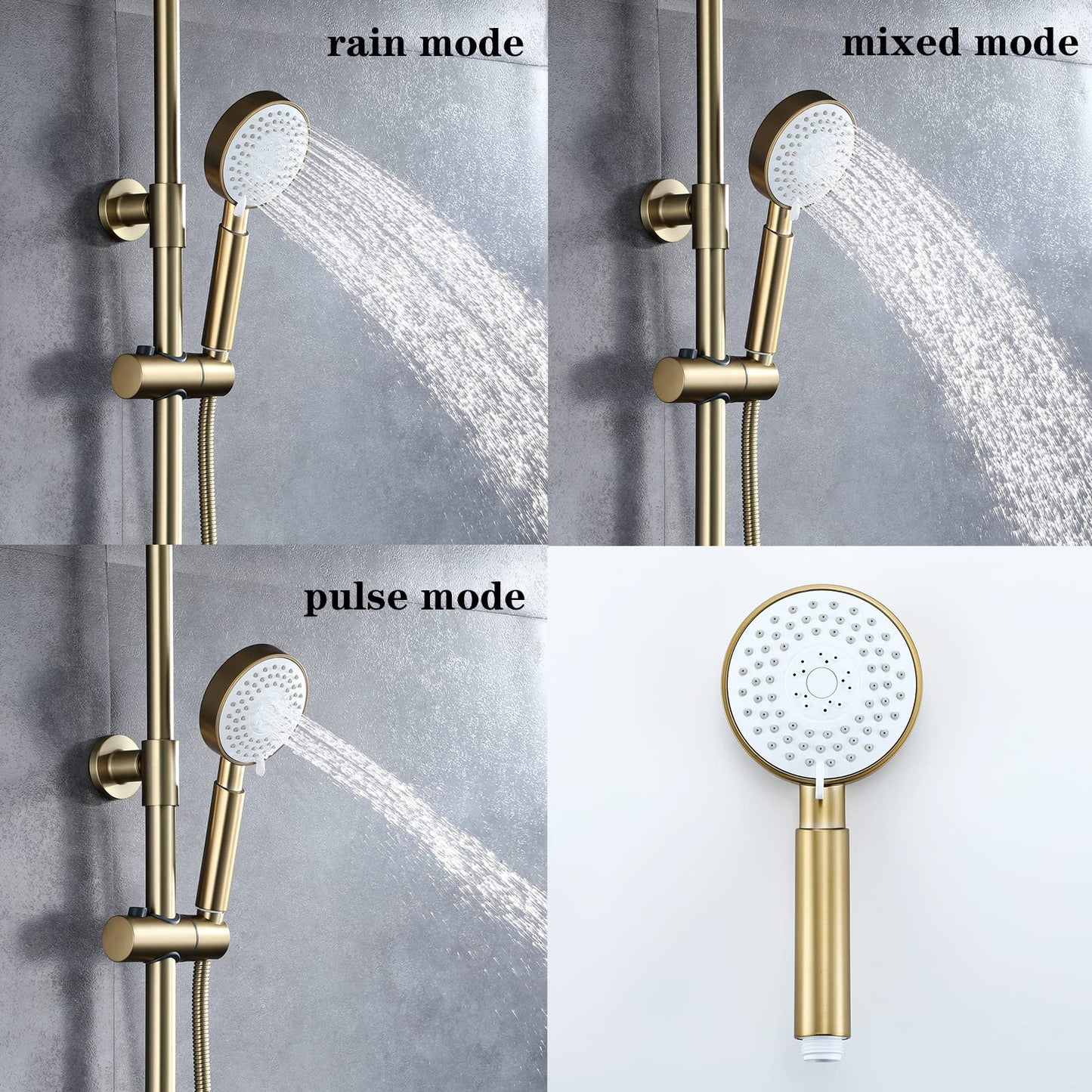 Colonne De Douche Or, ESOP Systeme De Douche Pour Baignoire, Hauteur Réglable Ensemble De Douche, Mitigeur Douche Avec 20cm ABS Pomme Douche De Tête Et Douchette, Corps En Laiton