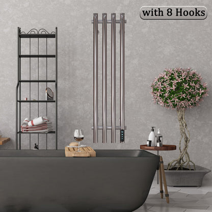 Sèche-Serviette Électrique Chrome, 100 W Chauffe-Serviettes 950 x 257 mm WiFi Intelligent Porte-Serviettes Chauffant Électrique Commande Tactile à LED Radiateur de Salle de Bain avec 8 Crochets