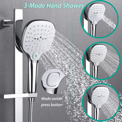 Système de Douche Thermostatique Musical Colonne Douche 90x30CM 9 Fonctions Tête de Douche, LED 64 Couleurs Bluetooth Ensemble de Douche avec Douchette, Robinet de Baignoire, Chrome