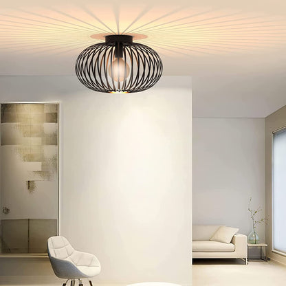 Plafonnier rétro,Plafonnier Industrielle Retro en Métal Cage Fer Noir,Plafonnier Vintage lustre Suspension Luminaire E27 pour Entrée,Porche,Couloir,Salle à Manger