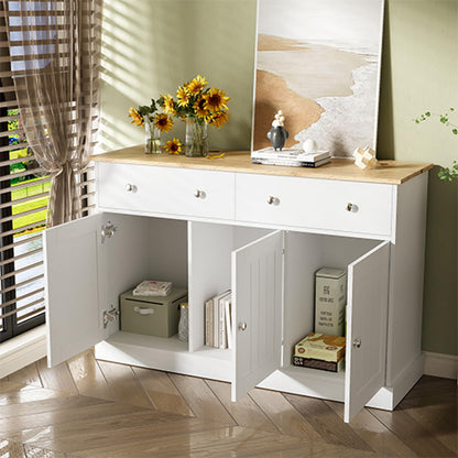 Buffet,buffet bahut salon blanc,Buffet avec 3 portes et 2 tiroirs, buffet avec poignées argentées et charnières amorties, meuble de rangement 120 x 36 x 80.5 cm,Convient couloir du balcon chambre