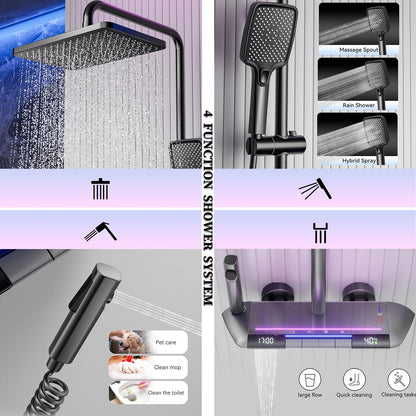 Colonne De Douche Avec Mitigeur Thermostatique Système De Douche Affichage Numérique LED Ensemble De Douche Avec Pommeau De Douche, Douchette, Bidet Douche, Robinet De Baignoire