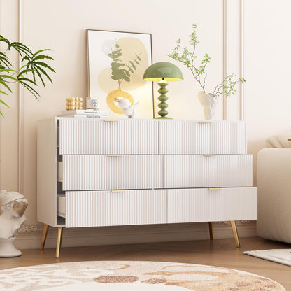 Buffets,Meuble de Rangement Blanc,armoires de Cuisine,Coiffeuse, Buffet avec 6 tiroirs, Pieds plaqués Or, 6 commodes avec poignées, 120 x 40 x 78 cm,Convient pour entrée,Salle à Manger, Bureau