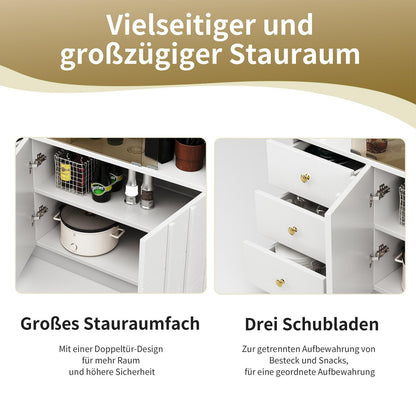 Sideboard Mit Glastür, Küchenschrank, Kommode, Modern Mehrzweckschrank für Wohnzimmer, Esszimmer Aufbewahrungsschrank 3 Schubladen, 2 Türen, Hohe Tragfähigkeit, 100 x 90.5 x 40 cm (B/H/T)