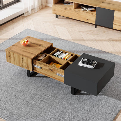 Table basse,Table basse salon,Table basse anthracite, table basse coulissante moderne multifonctionnelle avec rangement caché, support en bois et métal de haute qualité, table basse 155 x 55 x 22 cm