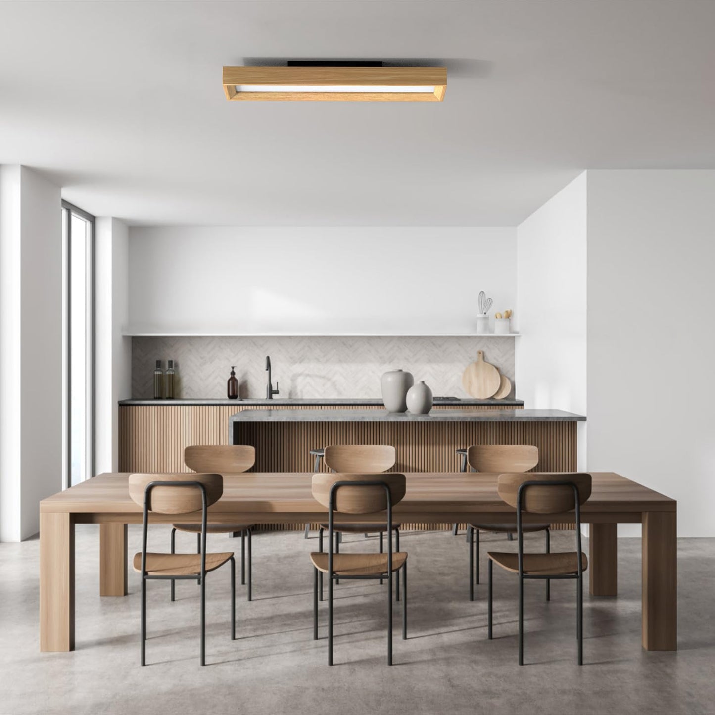 Plafonnier LED Salon, 30W Luminaire Plafonnier Cuisine Moderne, Lumière blanche 6000k, Lampe de plafond Rectangle pour Chambre Salon Cuisine, Long 65cm