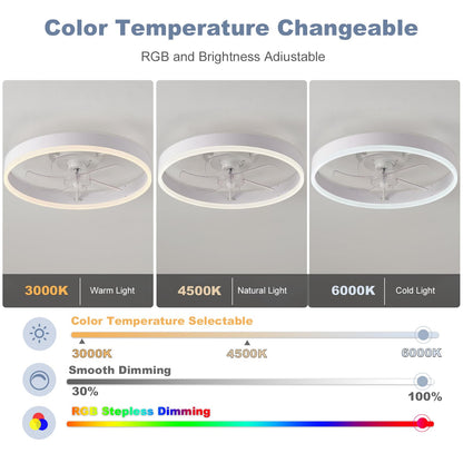 Ventilateurs de Plafond avec Lampe Intégrée Ventilateur Plafond avec Lumiere RGB & LED 3 Couleurs Dimmable Ventilateur Plafond Silencieux avec Télécommande & APP 6 Vitesses pour Salon Chambre-B