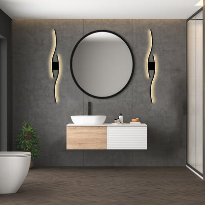 Applique Murale Interieur LED,18W Appliques Murales Interieur LED,3000K Blanc Chaud Lampe Murale Aluminium,60cm Moderne Noir Vague Design Lampe pour Salon Couloir Chambre Escalier Cuisine Hôtel