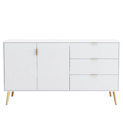 Buffets,Meuble de rangement blanc,placard,Commode de salon moderne,Buffet avec 2 portes et 3 tiroirs,Commode avec poignées et pieds dorés,Convient pour cuisine,salle à manger, bureau 140 x 40 x 78 cm