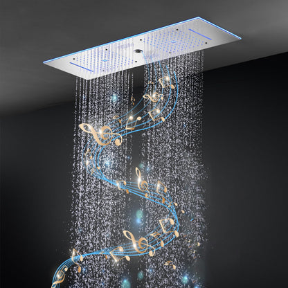 Pommeau de Douche Musique Pommeau Douche LED 64 Couleurs Pommeau de Douche Economie Deau Acier Inoxydable Pomme de Douche Chrome 900 * 300 mm Pomette Douche