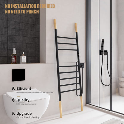 Sèche Serviettes Électrique Porte-Serviettes sur Pied, 150 * 45CM, 110W Porte Chauffe Serviettes Intelligent avec Minuterie Température Réglable, Échelle Porte Serviette Economie D'énergie