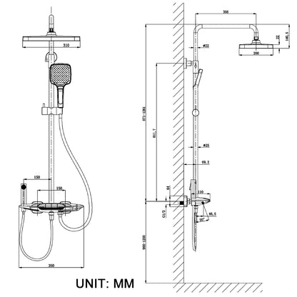 Colonne de Douche Thermostatique, Système de Douche avec Affichage Numérique LED Ensemble de Douche avec 32 * 20CM Pomme de Douche e Douchette à 3 Modes, Bec Baignoire, Bidet Douche (Gris Pistolet)