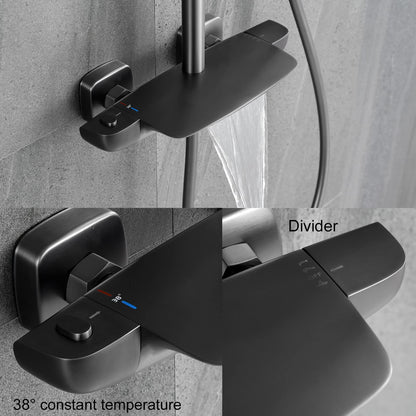 Thermostatique Colonne de Douche avec Mitigeur Système de Douche Mural Gris Pistolet Ensemble de Douche Hauteur Réglable Kit de Douche avec 32*20CM Pomme de Douche e Douchette à 3 Modes, Bec Baignoire