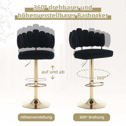 Tabouret Bar Lot de 2 Pivotants Velours Chaise de Bar à Hauteur Comptoir avec Dossier, Repose-pieds, Chaise Haute Bar Comptoir Réglables, Chaises D'îlot pour Salle à Manger, Noir/Gris/Ivoire/Émeraude
