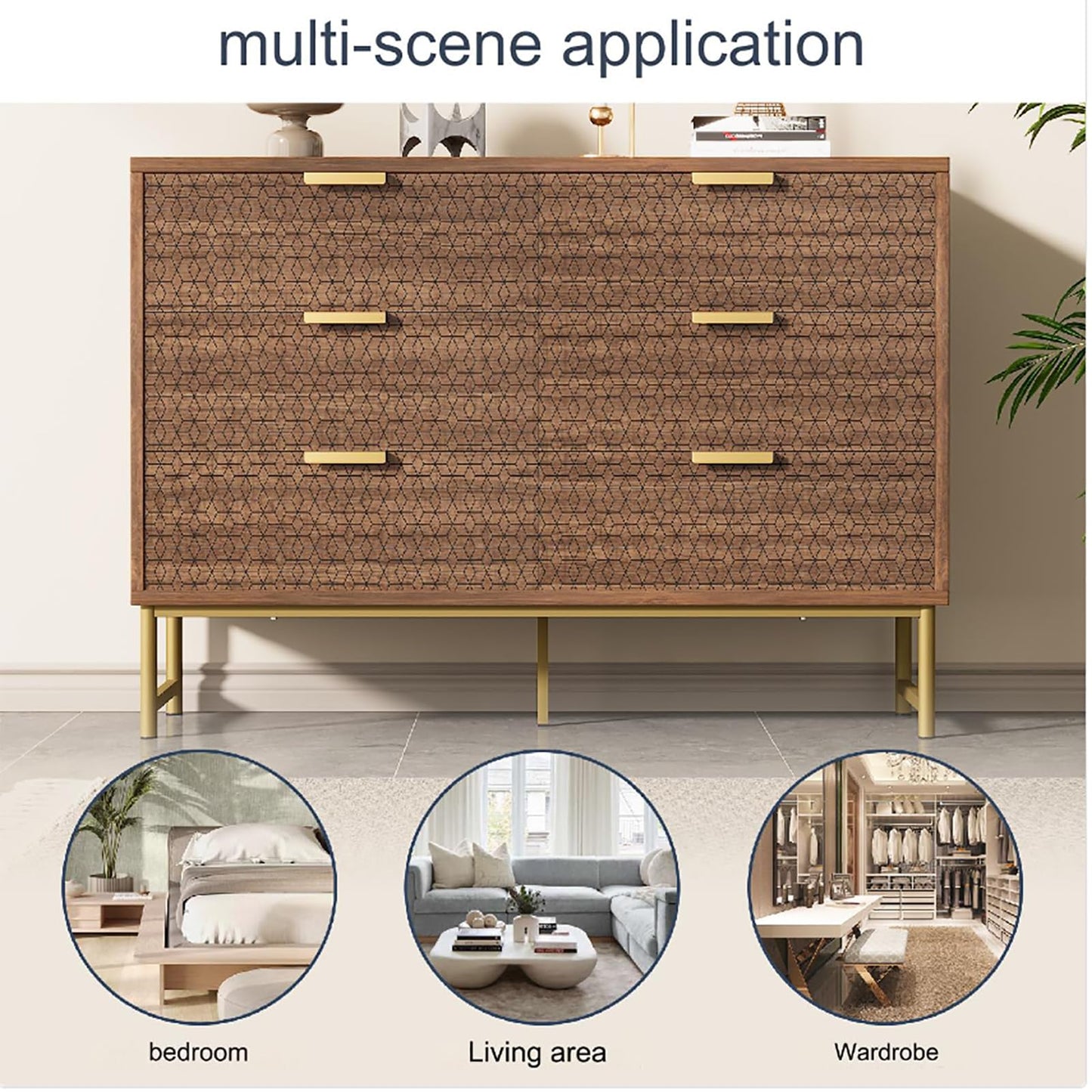 Peiaw Buffet Cuisine,Armoires de Cuisine,Commode,Mobilier Moderne,Buffet avec poignées en métal,Commode avec 6 tiroirs,Anti-basculement,120 x 40 x 75 cm,pour la Cuisine,la Salle à Manger, la Chambre
