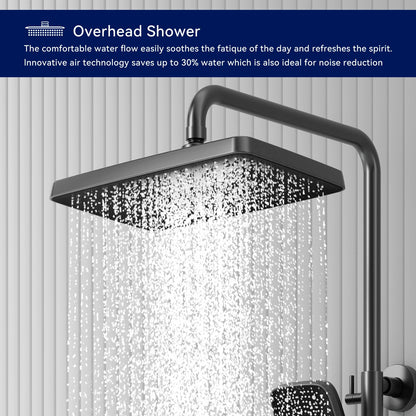 Colonne de Douche Thermostatique Gris Pistolet Colonne de Douche avec Affichage la Température Ensemble de Douche avec Mitigeur Hauteur Réglable, Pomme Douche de Tête 31x20CM et Douchette 3 Jets