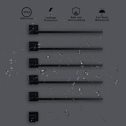Schwarzer elektrischer Handtuchhalter, intelligenter WiFi-elektrischer Handtuchtrockner mit Timer, 45–60 °C, 5 Stangen, 180° drehbarer Handtuchwärmer, Heizkörper, Edelstahl, verkabelt, Wandmontage