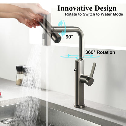 Cuisine 3 Voies avec Douchette Extractible, Robinetterie eau Potable Pivotant à 360°, 4 Modes Robinet Cuisine Cascade, Robinet Mitigeur Évier de Cuisine pour Systèmes d'Osmose