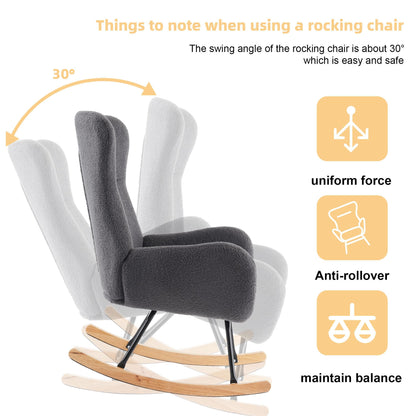 SHUGUANG Chaise a Bascule avec Cadre en Bois Massif, Fauteuil À Bascule Teddy-Fleece-Stoff, Conception Simple Chaise de Lecture Fauteuil Bascule en Vigueur Chambre à Coucher, Salon
