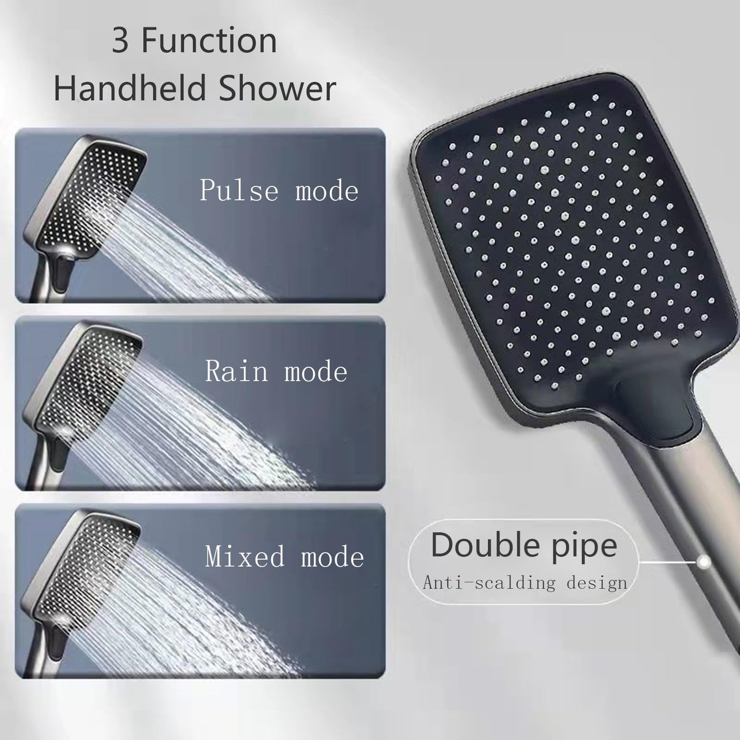 Colonne de Douche Thermostatique Mitigeur en Laiton Système de Douche avec 32 * 20CM Pommeau de Douche, Douchette 3 Fonctions, Robinet de Baignoire Ensemble de Douche Mural (Gris Pistolet)