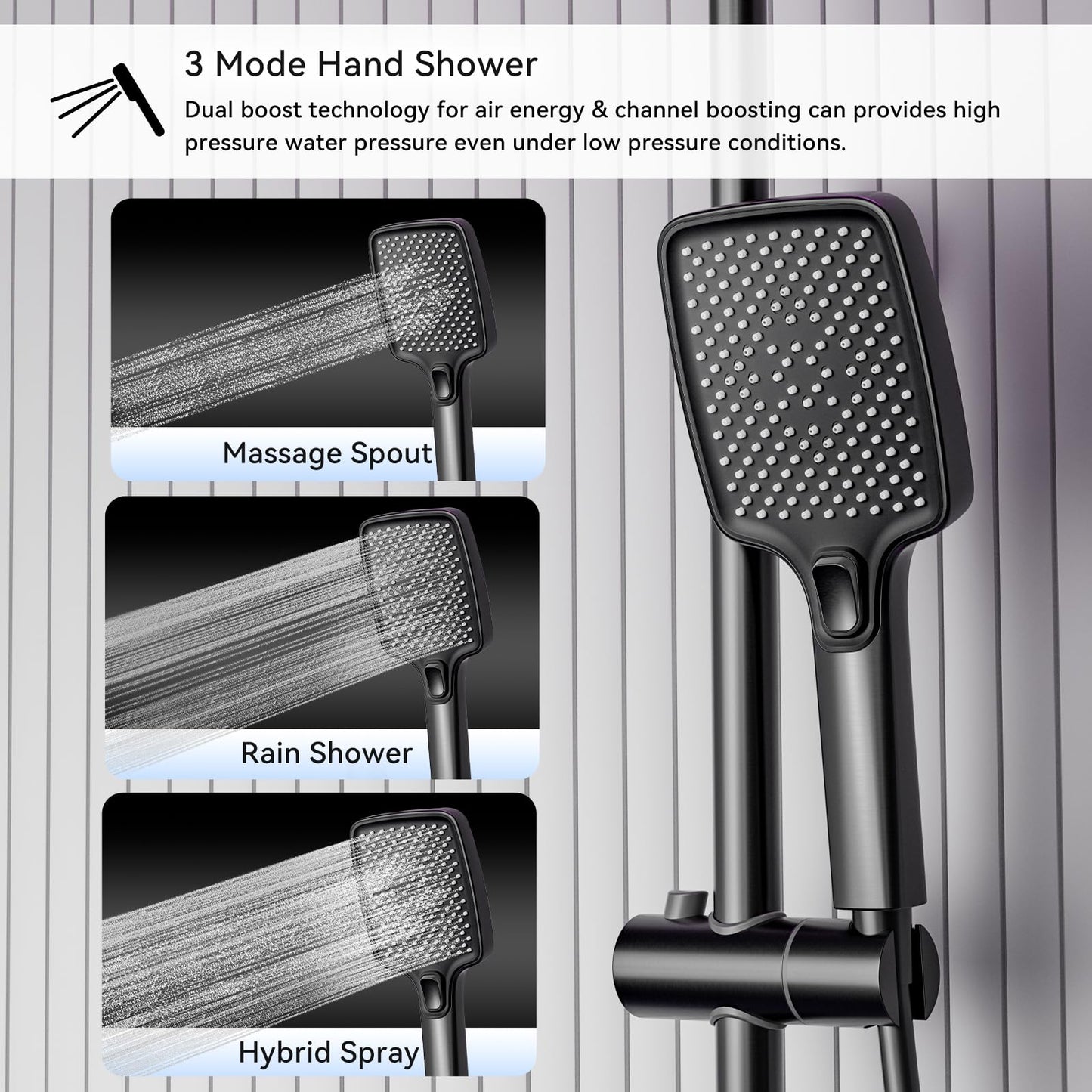Colonne de Douche Thermostatique Mitigeur en Laiton Systeme de Douche Affichage Numérique LED Ensemble de Douche Pommeau De Douche, Douchette, Bidet Douche, Robinet De Baignoire, Mural (Gun Gray)