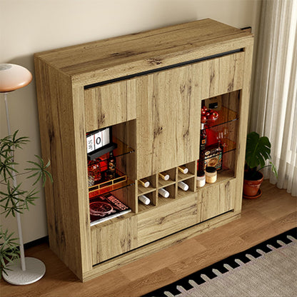 Peiaw Buffet,Buffet bahut Salon,Buffet Multifonctionnel,Meuble de Rangement,Buffet avec 5 Portes et casier à vin, étagère en Verre réglable, Buffet avec éclairage LED,110 x 38 x 115 cm