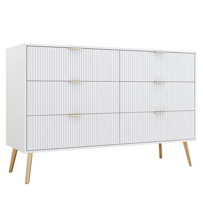 Buffets,Meuble de Rangement Blanc,armoires de Cuisine,Coiffeuse, Buffet avec 6 tiroirs, Pieds plaqués Or, 6 commodes avec poignées, 120 x 40 x 78 cm,Convient pour entrée,Salle à Manger, Bureau