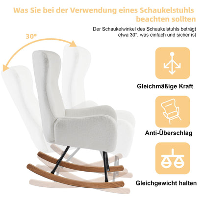 SHUGUANG Chaise a Bascule avec Cadre en Bois Massif, Fauteuil À Bascule Teddy-Fleece-Stoff, Conception Simple Chaise de Lecture Fauteuil Bascule en Vigueur Chambre à Coucher, Salon