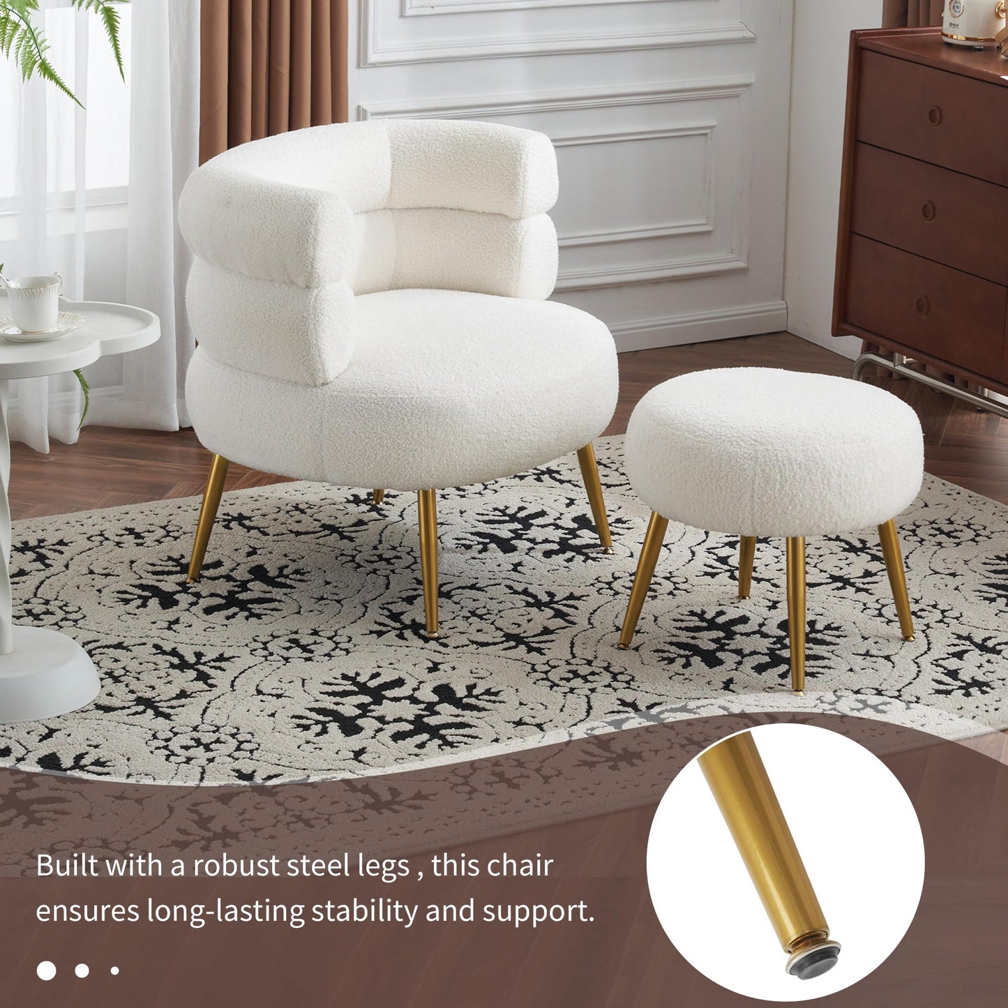 SHUGUANG Blanc Fauteuil Teddy, Lazy Chaise avec Repose Pied, Fauteuil Salon Avoir 69 cm Assise, 17 cm Coussin D'Épaisseur, Charge 100 kg, Fauteuil Chambre en Vigueur Chambre à Coucher, Salon, Dortoir