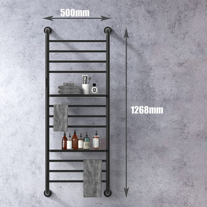 Sèche-Serviette Électrique Mural, 200W 1300 * 500mm Porte-Serviettes Chauffant avec 2 étagère, Chauffe-Serviettes Électrique avec Thermostat Minuterie, Radiateur de Salle de Bain, Noir