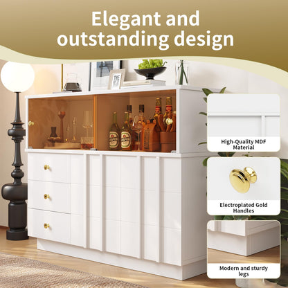 Buffets, meuble de rangement,meubles de salon modernes,Armoires de cuisine blanches,Commode avec poignées dorées et portes coulissantes en verre fumé,buffet avec 2 portes et 3 tiroirs 120×33×95 cm